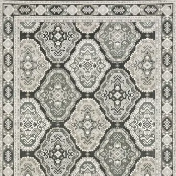 8' X 11' Blue Ivory And Charcoal Medallion Area Rug