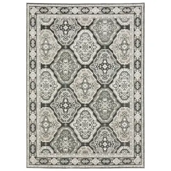 8' X 11' Blue Ivory And Charcoal Medallion Area Rug