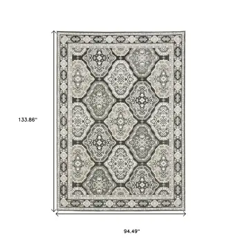 8' X 11' Blue Ivory And Charcoal Medallion Area Rug