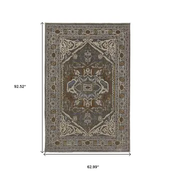5' X 8' Blue And Green Medallion Area Rug