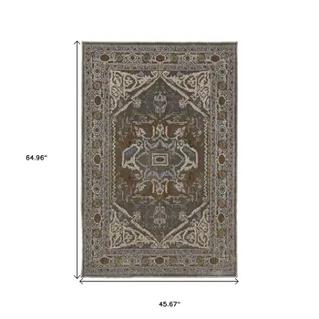 4' X 6' Blue Green And Ivory Medallion Area Rug