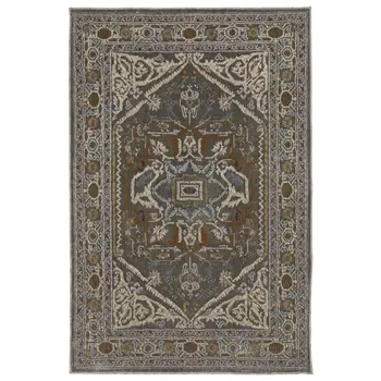 4' X 6' Blue Green And Ivory Medallion Area Rug