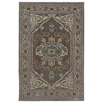 4' X 6' Blue Green And Ivory Medallion Area Rug
