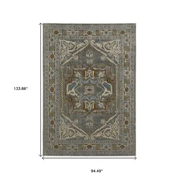 8' X 11' Blue And Green Medallion Area Rug