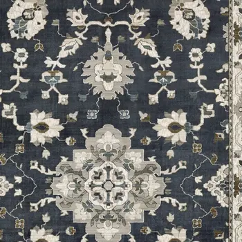10' X 13' Blue Ivory And Gray Oriental Area Rug