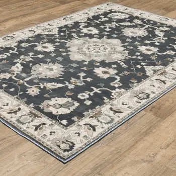 10' X 13' Blue Ivory And Gray Oriental Area Rug