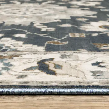10' X 13' Blue Ivory And Gray Oriental Area Rug