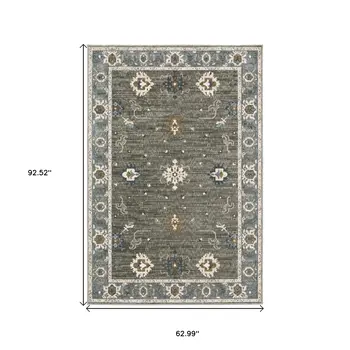 5' X 8' Blue Ivory And Gray Oriental Area Rug