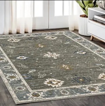 5' X 8' Blue Ivory And Gray Oriental Area Rug