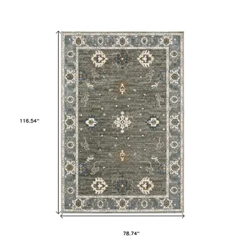 7' X 10' Blue Ivory And Gray Oriental Area Rug