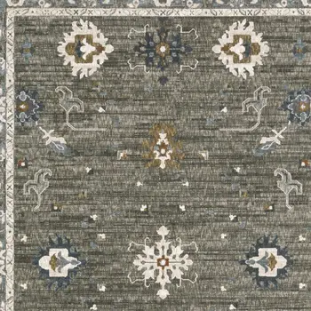 7' X 10' Blue Ivory And Gray Oriental Area Rug