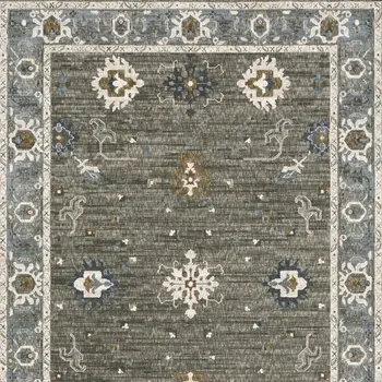 7' X 10' Blue Ivory And Gray Oriental Area Rug