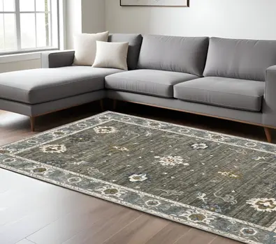 7' X 10' Blue Ivory And Gray Oriental Area Rug
