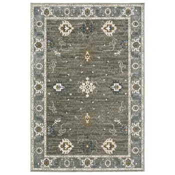 7' X 10' Blue Ivory And Gray Oriental Area Rug