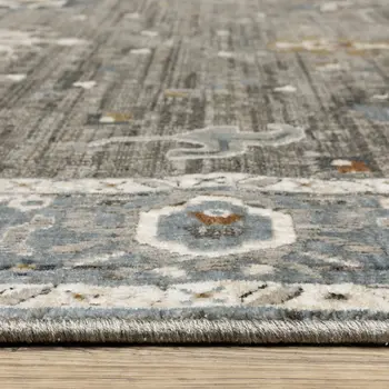 7' X 10' Blue Ivory And Gray Oriental Area Rug