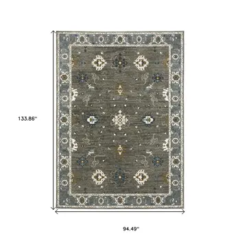 8' X 11' Blue Ivory And Gray Oriental Area Rug