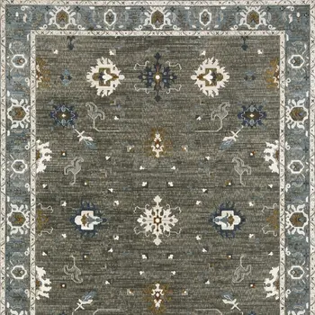8' X 11' Blue Ivory And Gray Oriental Area Rug