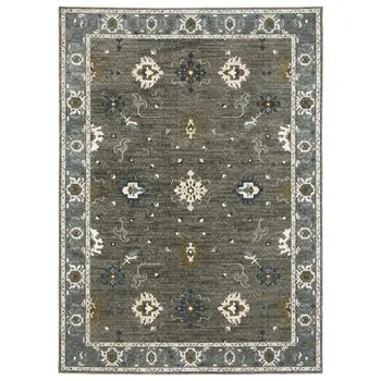 8' X 11' Blue Ivory And Gray Oriental Area Rug