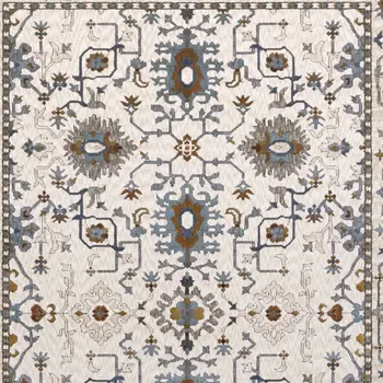 5' X 8' Ivory Burnt Orange And Blue Oriental Area Rug