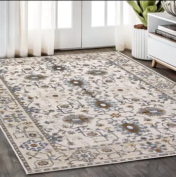 5' X 8' Ivory Burnt Orange And Blue Oriental Area Rug