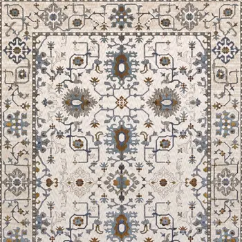 4' X 6' Ivory Burnt Orange And Blue Oriental Area Rug