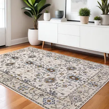 4' X 6' Ivory Burnt Orange And Blue Oriental Area Rug