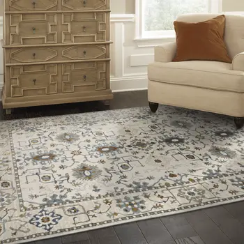 4' X 6' Ivory Burnt Orange And Blue Oriental Area Rug