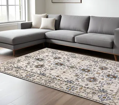 8' X 11' Ivory And Blue Oriental Area Rug
