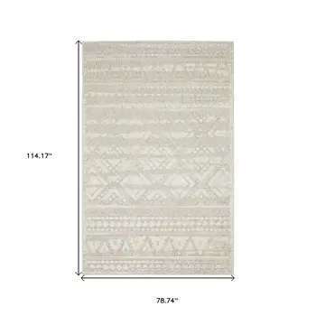 7' X 10' Beige And Ivory Tribal Area Rug