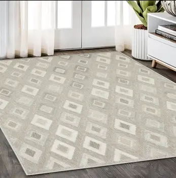 5' X 8' Beige And Gray Diamond Area Rug