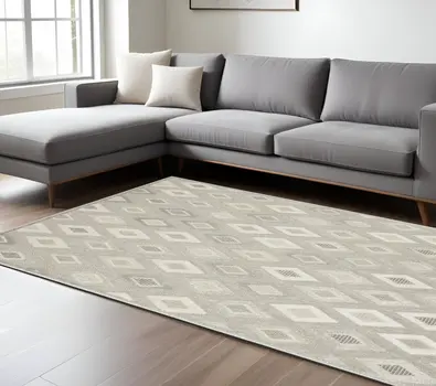 8' X 11' Beige And Gray Diamond Area Rug