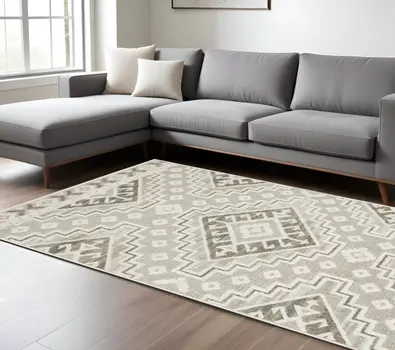 7' X 10' Beige And Brown Tribal Area Rug