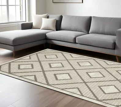 7' X 10' Beige And Brown Geometric Area Rug