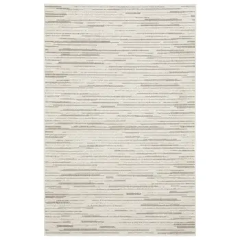 7' X 10' Ivory And Brown Striped Distressed Area Rug