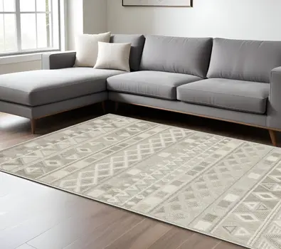 8' X 11' Beige And Gray Geometric Area Rug