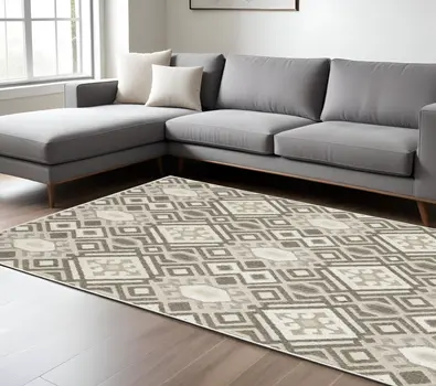 7' X 10' Brown And Beige Tribal Area Rug