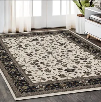 5' X 8' Ivory Oriental Area Rug With Fringe