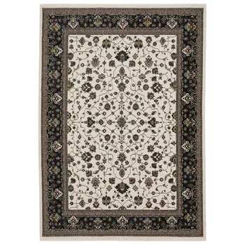 5' X 8' Ivory Oriental Area Rug With Fringe