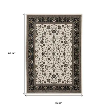 4' X 6' Ivory Oriental Area Rug With Fringe