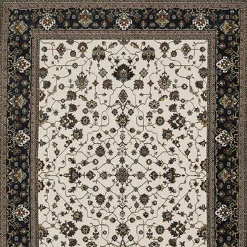 7' X 10' Ivory Oriental Area Rug With Fringe