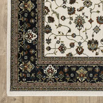 7' X 10' Ivory Oriental Area Rug With Fringe