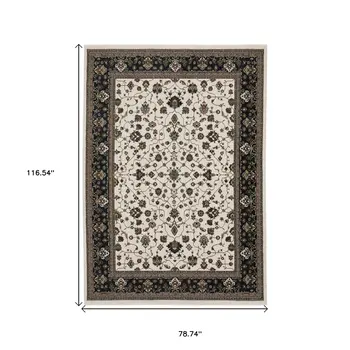 7' X 10' Ivory Oriental Area Rug With Fringe