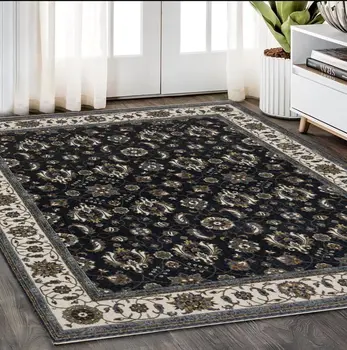 5' X 8' Blue And Ivory Oriental Area Rug With Fringe