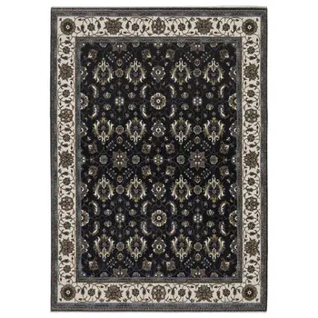 10' X 13' Blue And Ivory Oriental Area Rug With Fringe