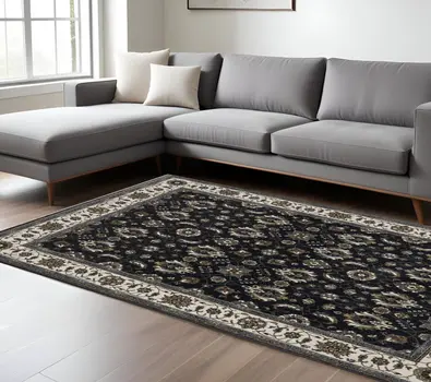 10' X 13' Blue And Ivory Oriental Area Rug With Fringe