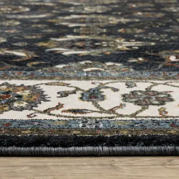 10' X 13' Blue And Ivory Oriental Area Rug With Fringe