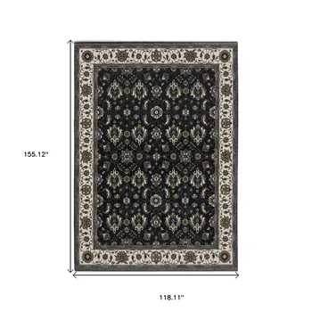 10' X 13' Blue And Ivory Oriental Area Rug With Fringe