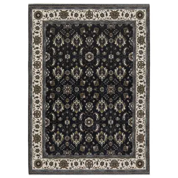 4' X 6' Blue And Ivory Oriental Area Rug With Fringe