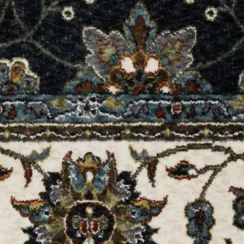 4' X 6' Blue And Ivory Oriental Area Rug With Fringe