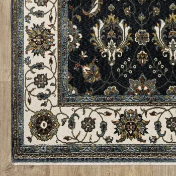 4' X 6' Blue And Ivory Oriental Area Rug With Fringe